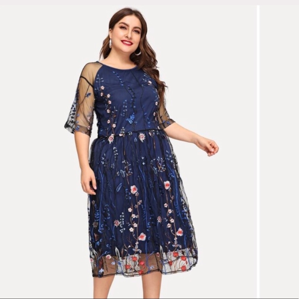 SHEIN mesh embroidered dress